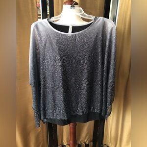Sheer Top in Black & Gray w Silver Sparkles Overlays Black Sleeveless V-Neck